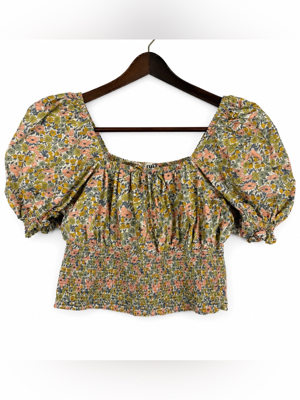 Arula Floral Puff Sleeve Smocked Crop Top XL Boho Cottagecore